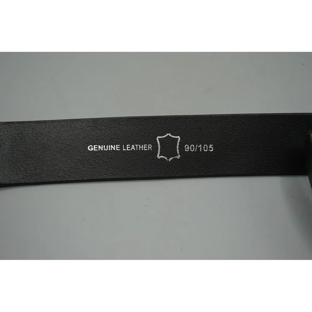 Genuine Leather Black Ribbed Textured Belt Brushed Gunmetal Buckle Size 90/105